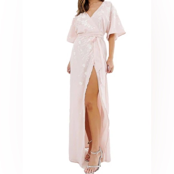 asos pink wrap dress Trendyol halter neck wrap dress in pink